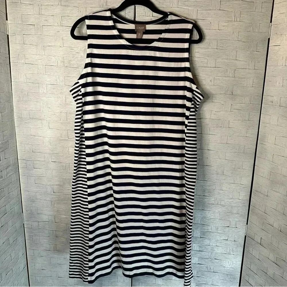 J.Jill Wearever Collection black & white Striped tank top coastal preppy petite